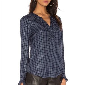 Paige Plaid Ruffle button up shirt SZ L